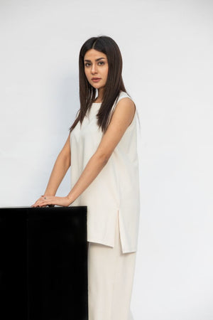 Snow Muse Sleeveless White Co-ord