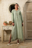 Sage Green Raw Silk Embroidered Long Dress