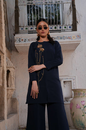 Navy Blue Silk Co-Ord Set