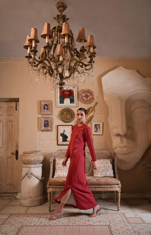 Crimson Terracotta Long Silk Dress