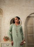 Sage Green Raw Silk Embroidered Long Dress - Raya Attire