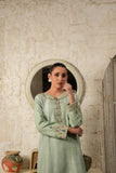 Sage Green Raw Silk Embroidered Long Dress - Raya Attire