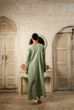 Sage Green Raw Silk Embroidered Long Dress - Raya Attire