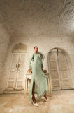Sage Green Raw Silk Embroidered Long Dress - Raya Attire