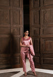 Rose Pink Raw Silk Gown & Straight Pants Set