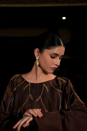 Chocolate Brown Silk Cape Kaftan