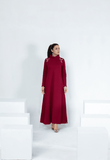 Red Terry Full - Sleeve Turtle Neck Long Skirt - Raya Attire