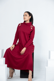 Red Terry Full - Sleeve Turtle Neck Long Skirt - Raya Attire