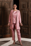Rose Pink Raw Silk Gown & Straight Pants Set
